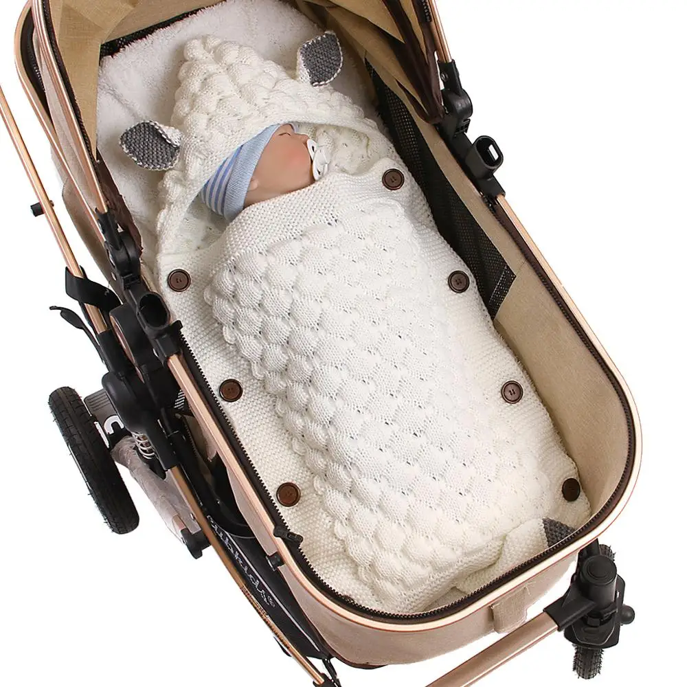 

New Newborn Baby Winter Warm Sleeping Bags Infant Button Knit Swaddle Wrap Swaddling Stroller Wrap Toddler Blanket Sleeping Bags