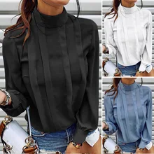 2020 ZANZEA grande taille femmes haut à la mode Blouses chemises décontracté solide fête col montant hauts travail bureau tunique Blusas Femininas(China)