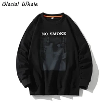 

GlacialWhale Men Crewneck Sweatshirt Men New No Smoking Print Sweatshirts Oversized Hip Hop Japanese Streetwear Black Hoodie Men
