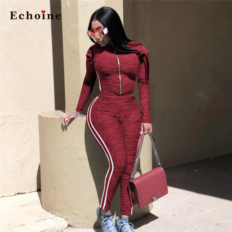 Women Sport Suit Run Tracksuit Tops 2 Piece Set Zip Turtleneck Ruffle Patchwork Sleeve Side Stripes Long Pencil Pants Streetwear
Women Sport Suit Run Tracksuit Tops 2 Piece Set Zip Turtleneck Ruffle Patchwork Sleeve Side Stripes Long Pencil Pants Streetwear