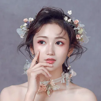 Mori Bride Headdress Fairy Garden Flower earrings sets Gold Powder Yarn Hair Accessories Set Wedding Head Flower
Mori Bride Headdress Fairy Garden Flower earrings sets Gold Powder Yarn Hair Accessories Set Wedding Head Flower