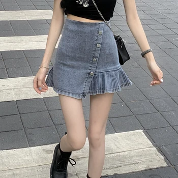 2020 new Korean version irregular splicing design feeling high waist shows thin pleated denim skirt women fashion
2020 new Korean version irregular splicing design feeling high waist shows thin pleated denim skirt women fashion