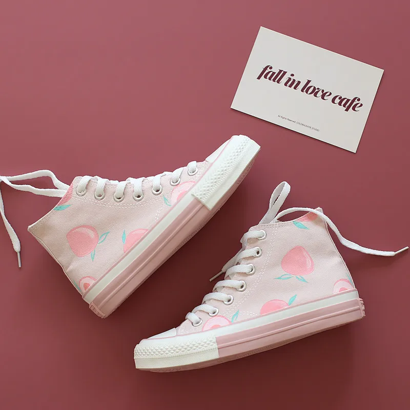 Cartoon peach high-top canvas shoes girl student girl heart pink shoes JK Uniform Lolita Shoes jk Kawaii Girl Tea Party cos
Cartoon peach high-top canvas shoes girl student girl heart pink shoes JK Uniform Lolita Shoes jk Kawaii Girl Tea Party cos