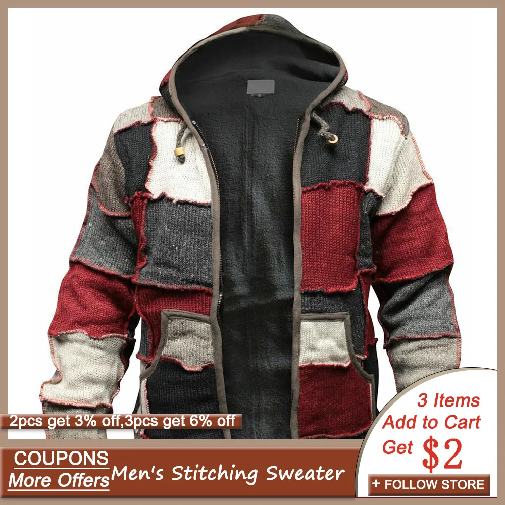Retro Men Distressed Stitching Cardigan Sweater Autumn Winter Casual Hooded Sweater Plus Size 4XL Color Matching Sweaters
Retro Men Distressed Stitching Cardigan Sweater Autumn Winter Casual Hooded Sweater Plus Size 4XL Color Matching Sweaters