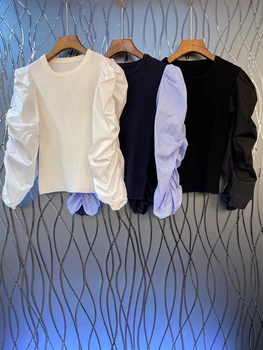 2020 Early Autumn New Women's round Neck Sleeves Wrinkled Knot Color Matching Long Sleeve All-match Shirt 722
2020 Early Autumn New Women's round Neck Sleeves Wrinkled Knot Color Matching Long Sleeve All-match Shirt 722