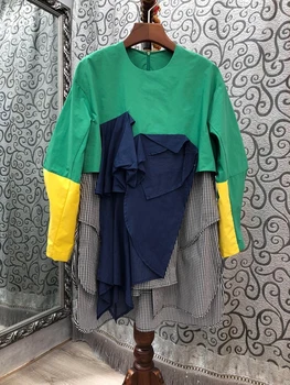 2020 Early Autumn New Women's Crew Neck Irregular Color Stitching Decorations Long-Sleeved Dress 711
2020 Early Autumn New Women's Crew Neck Irregular Color Stitching Decorations Long-Sleeved Dress 711