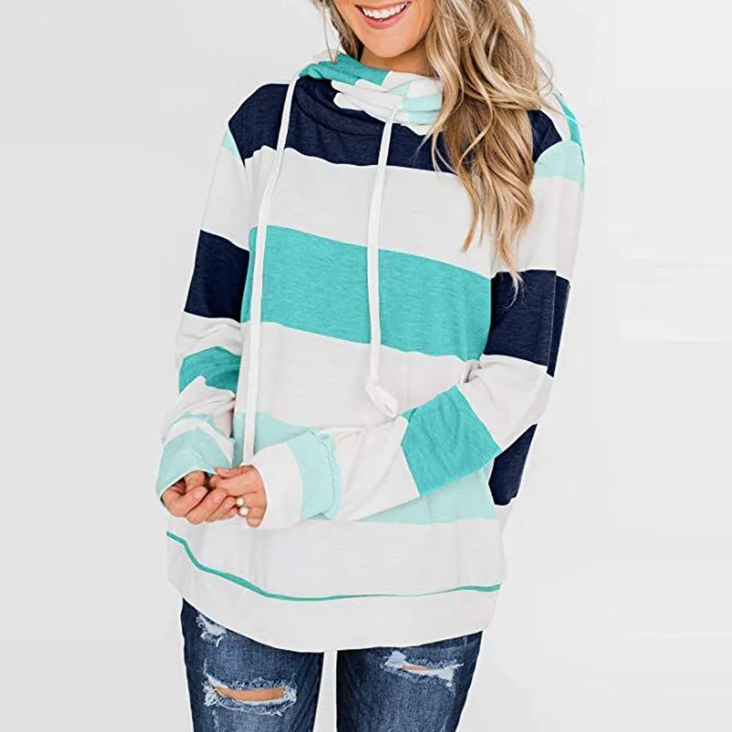 Ladies Fashion Long Sleeve Contrast Striped Loose Drawstring Hoodie Top Casual Color Block Striped Sweatshirt Round Neck 02*
Ladies Fashion Long Sleeve Contrast Striped Loose Drawstring Hoodie Top Casual Color Block Striped Sweatshirt Round Neck 02*
