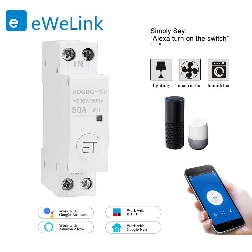 eWelink 1P 18mm WiFi remote control circuit breakerSmart din rail switch compatiable with Alexa and google home for Smart Home
eWelink 1P 18mm WiFi remote control circuit breakerSmart din rail switch compatiable with Alexa and google home for Smart Home