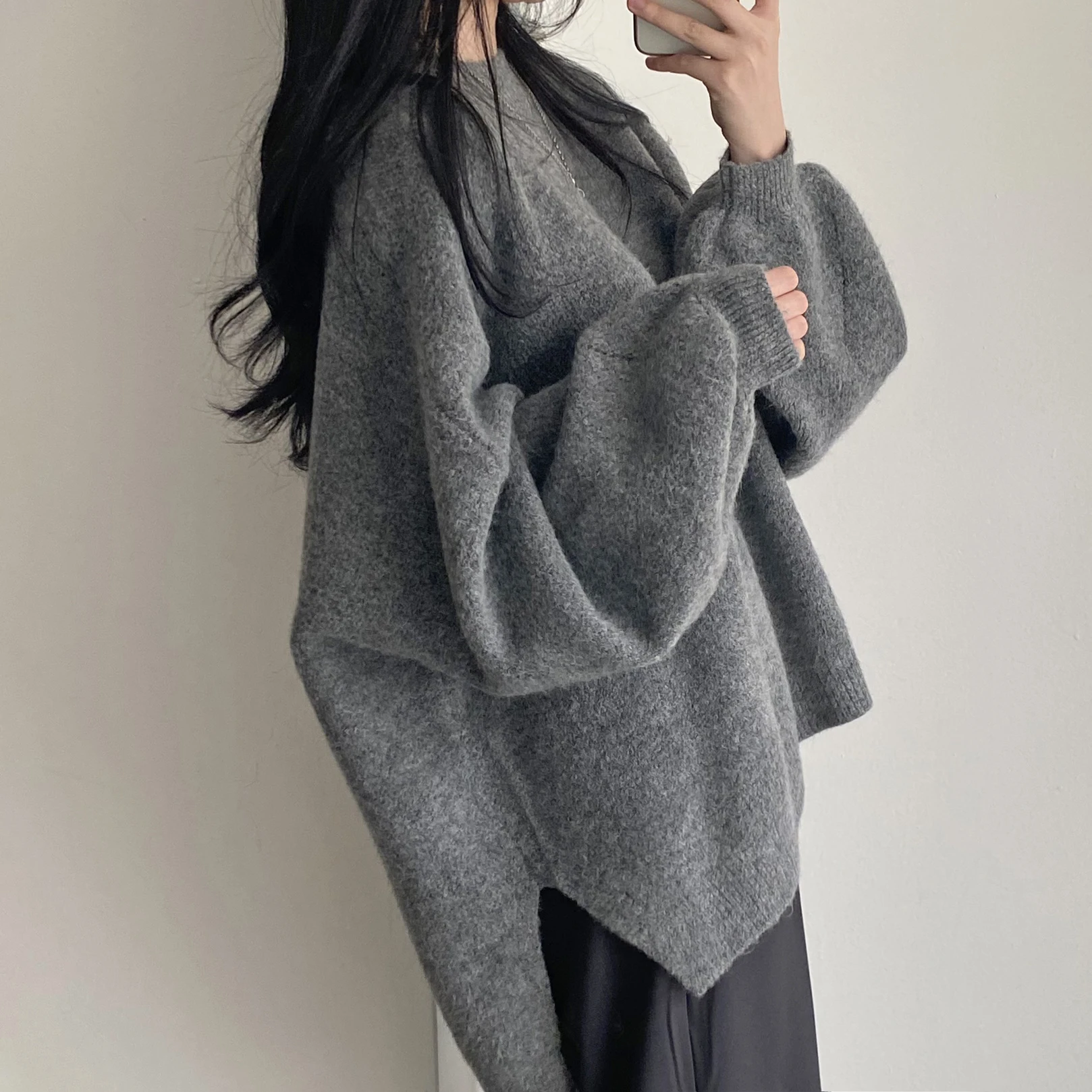 

New 2021 Autumn Winter Women Sweater Pullovers Fake Mink Cashmere Oversize Vintage Knitwears Wild Lady Tops