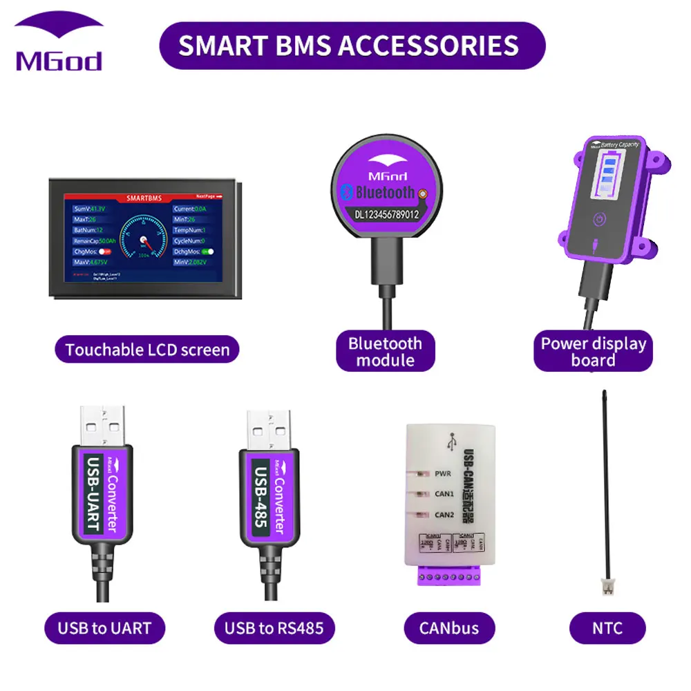 Smart BMS accessory Bluetooth USB to UART RS485 cable CANbus Box Power board LCD Touch screen | Электроника