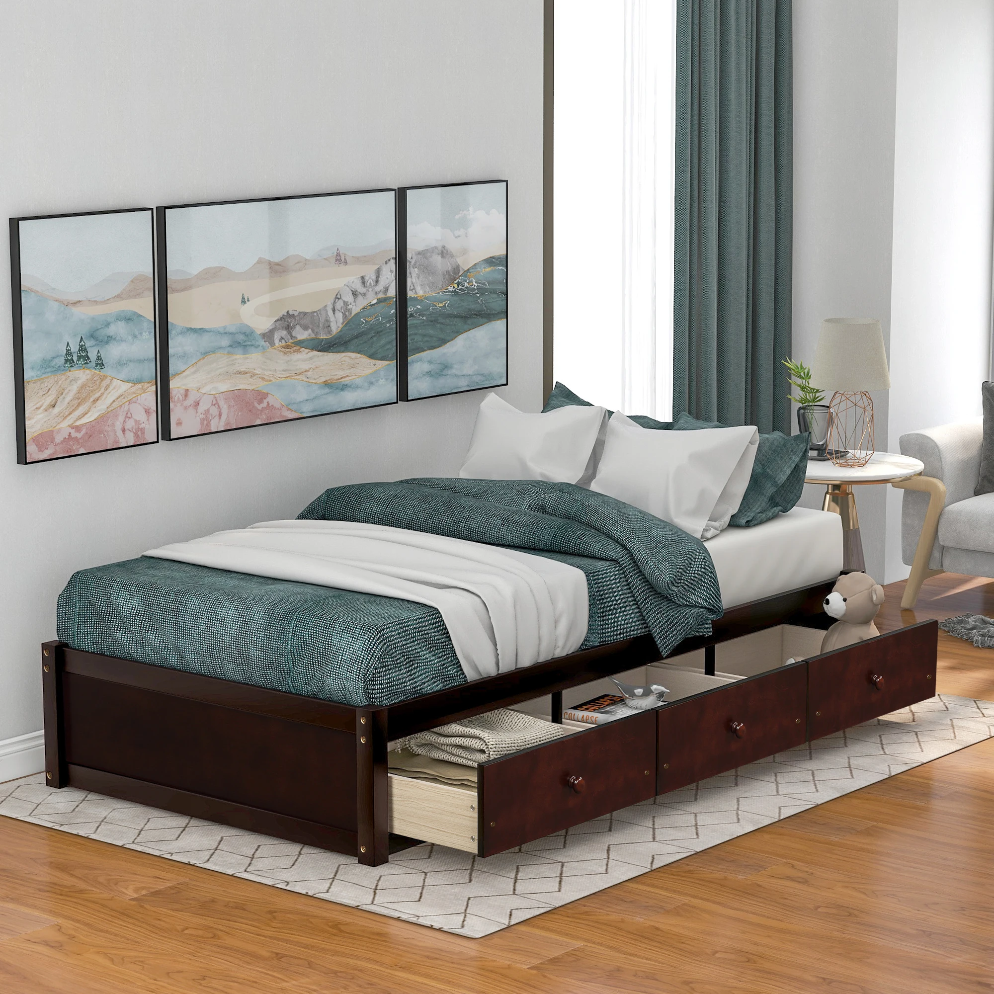 Twin Size Platform Storage Bed with 3 Drawers
Twin Size Platform Storage Bed with 3 Drawers