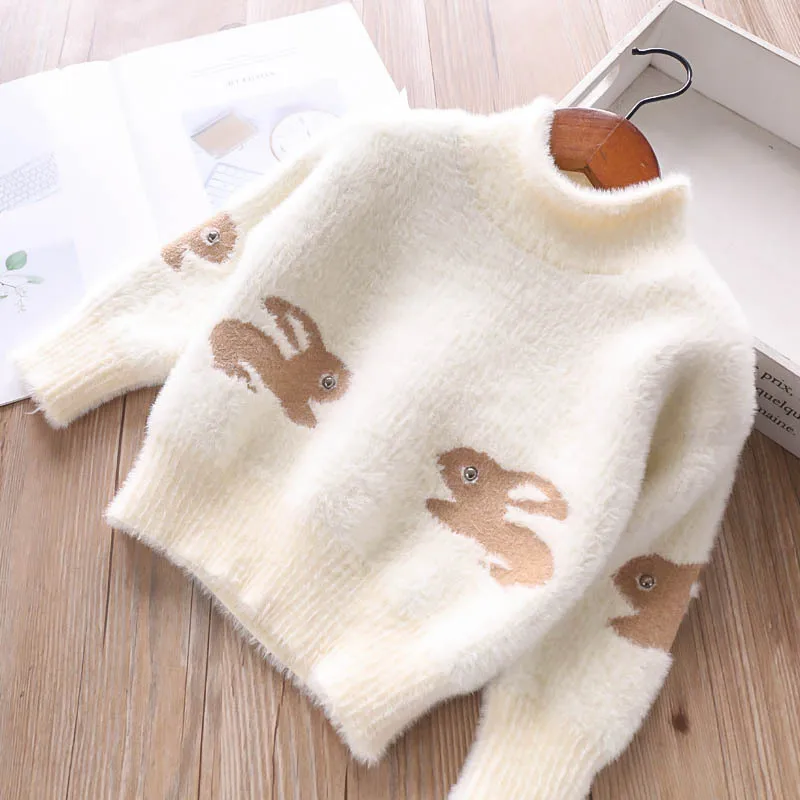Свитеры для девочек с мультяшными животными зимние свитеры вязаные пуловеры
