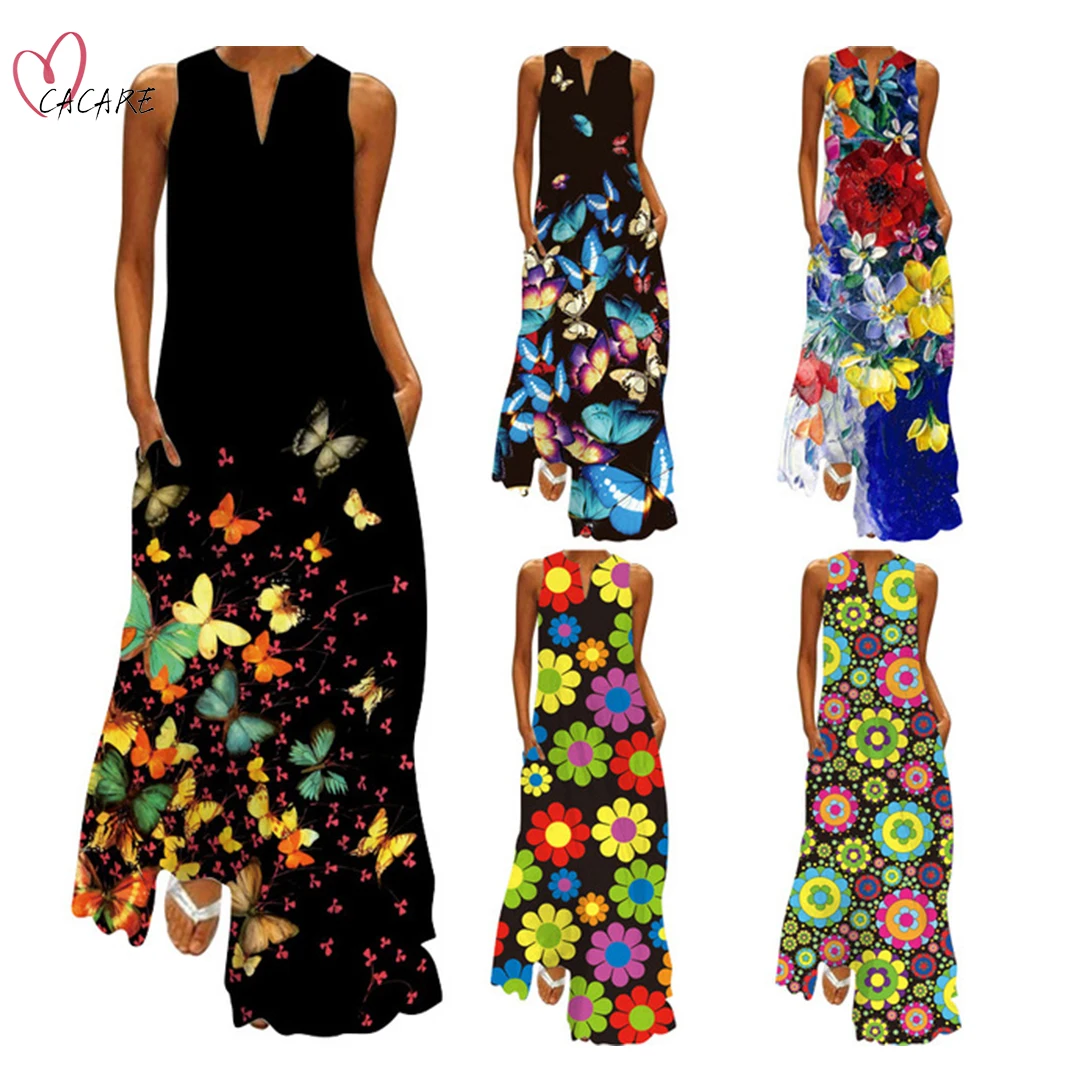 

2021 Women Fashion Long Summer Dress with Pockets Floral Print Maxi Runway Dresses Elegant Casual Multi-way S-5XL F0004 CACARE