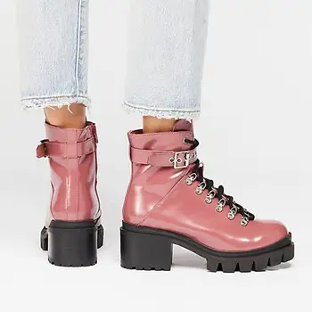 Women Motorcycle Boots Autumn coat of paint Fashion Patent Leather Round Toe Lace-up Combat Shoes Ladies Snow Office Boots
Women Motorcycle Boots Autumn coat of paint Fashion Patent Leather Round Toe Lace-up Combat Shoes Ladies Snow Office Boots