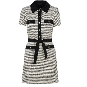 20 Spring /Summer New Tweed Collar Slim Plaid Lace Mini Dress 
20 Spring /Summer New Tweed Collar Slim Plaid Lace Mini Dress