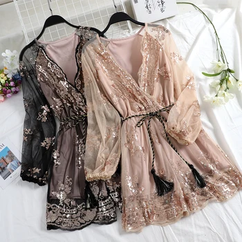 Spring New Women Sequins long Sleeve Gauze Jumpsuit Female Deep V neck Waist Bling Lace Mesh Jumpsuits Bodysuit 
Spring New Women Sequins long Sleeve Gauze Jumpsuit Female Deep V neck Waist Bling Lace Mesh Jumpsuits Bodysuit