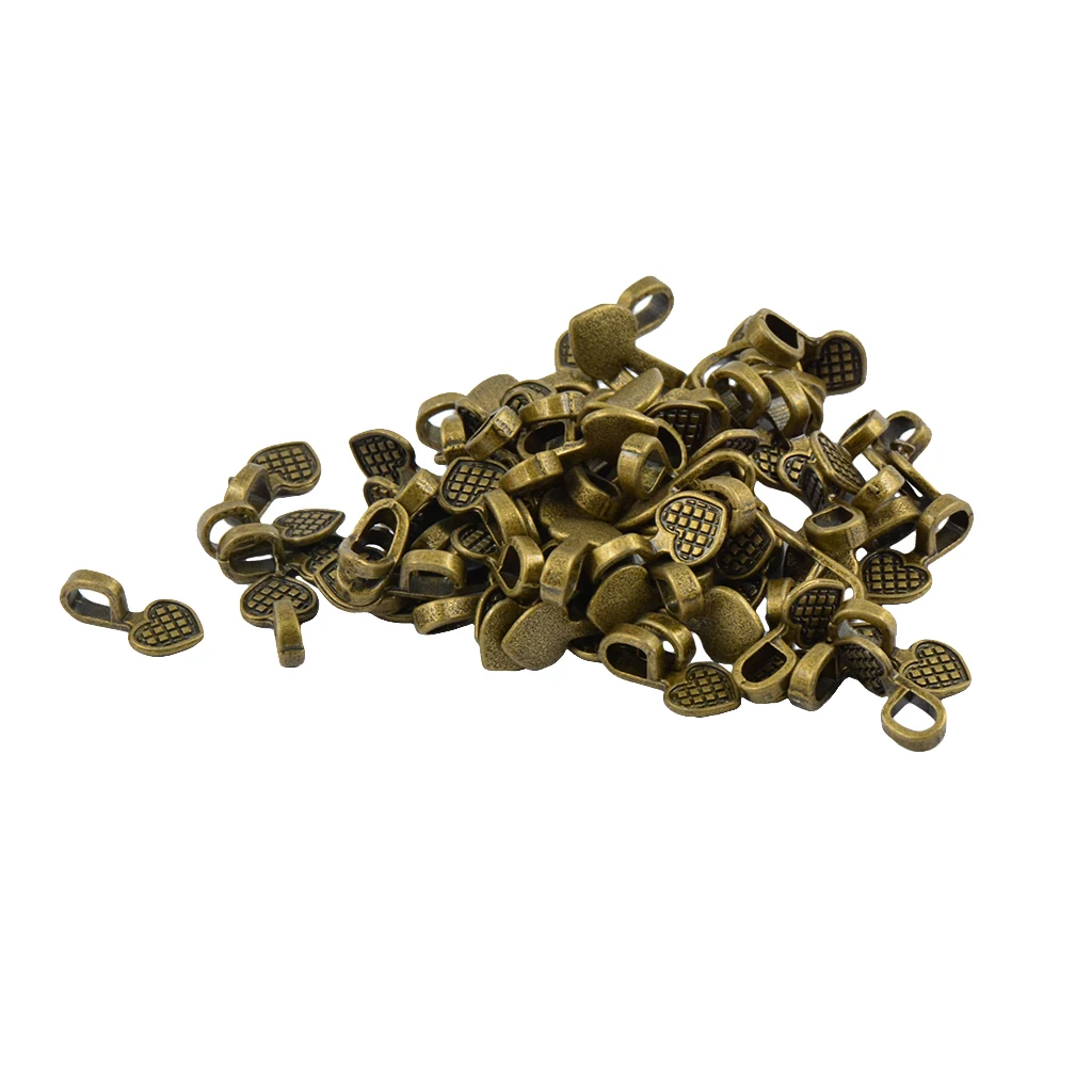 100 Pcs Heart Shape Bronze Style Glue-on Flat Pad Bails For Craft Pendants 100 Pcs Heart Shape Bronze Style Glue-on Flat Pad Bails For Craft Pendants