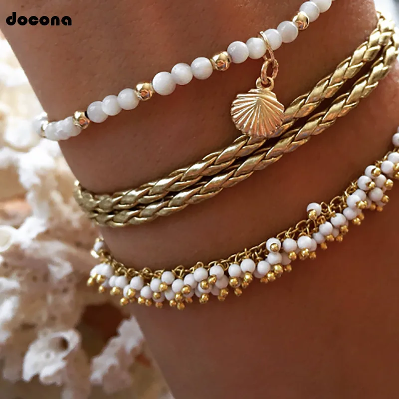 Docona Gold Shell White Beaded Multilayer Anklet for Women Tassel Knitted Layered Anklet Bracelet Set Foot Jewelry 8408
Docona Gold Shell White Beaded Multilayer Anklet for Women Tassel Knitted Layered Anklet Bracelet Set Foot Jewelry 8408