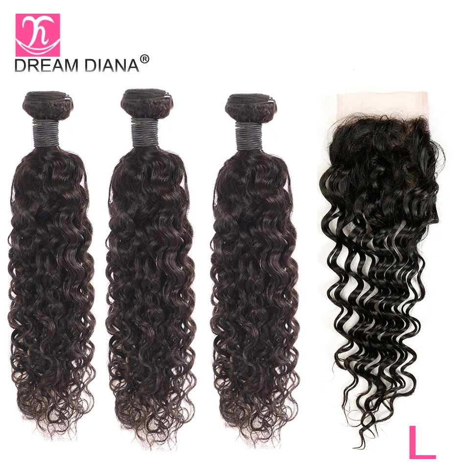 DreamDiana малазийские волнистые 3 пряди с кружевной застежкой 8 &quot-28" Remy волосы 100%