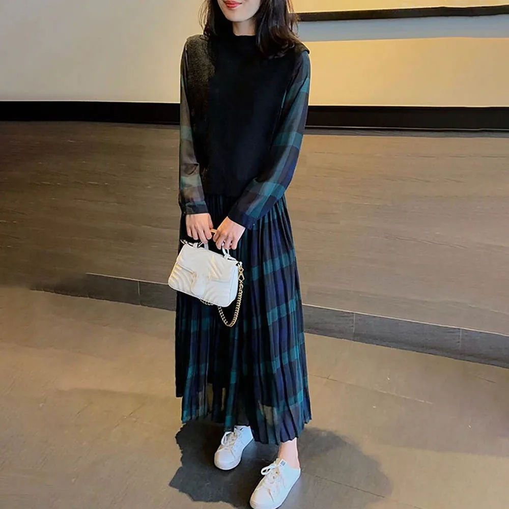 LKorean Style Chic Plaid Dress Women Plus Size 4xl Dress Long Patchwork Ankle-Length Pleated Fake Two Pieces Sweater Dress
LKorean Style Chic Plaid Dress Women Plus Size 4xl Dress Long Patchwork Ankle-Length Pleated Fake Two Pieces Sweater Dress