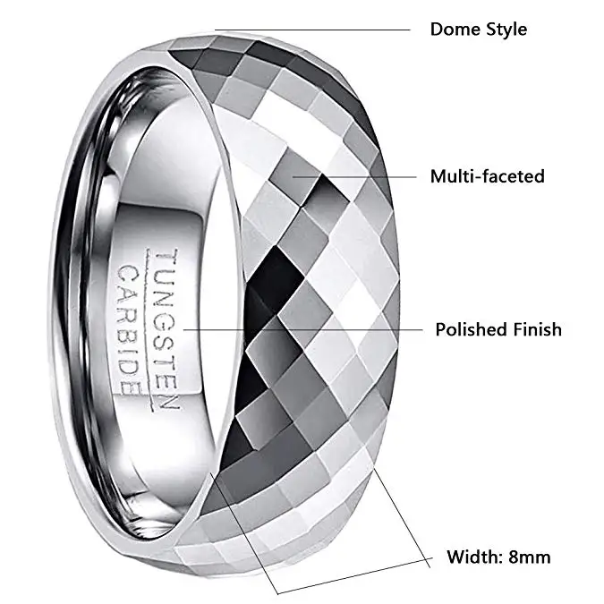 8mm Tungsten Carbide Modern Ring Style Wedding Engagement Band 8mm Wide Satin Center Beveled Sides Comfort Fit Durable Best Gift TCR050
