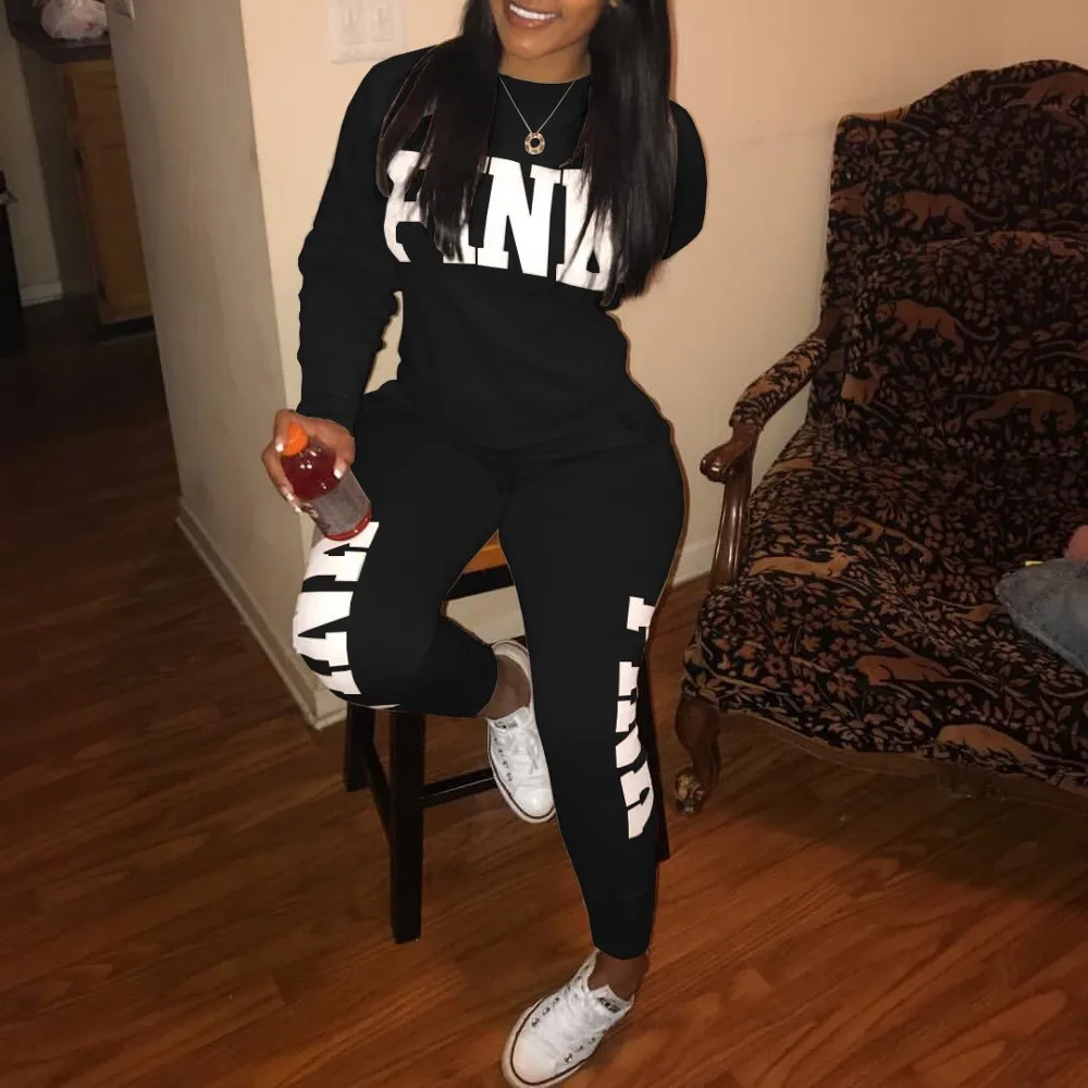 Casual Fashing Two Piece Tracksuit Black Printed Sport Suit Solid Sexy Sportswear Gym Wear Women Tops Skinny Pants Workout Wear
Casual Fashing Two Piece Tracksuit Black Printed Sport Suit Solid Sexy Sportswear Gym Wear Women Tops Skinny Pants Workout Wear