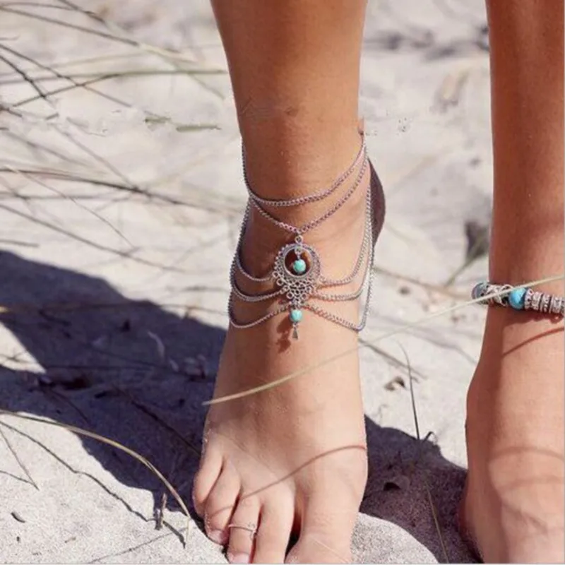 Фото Браслет на лодыжку 2021 Модный Бирюзовый ножной браслет для женщин пляжные