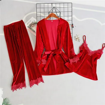 3PCS Women Pajamas Suit Soft Velvet Sleepwear With Lace&Belt Casual Nightwear Robe Gown Lounge Sleep Set Sexy Strap Top&Pants 
3PCS Women Pajamas Suit Soft Velvet Sleepwear With Lace&Belt Casual Nightwear Robe Gown Lounge Sleep Set Sexy Strap Top&Pants