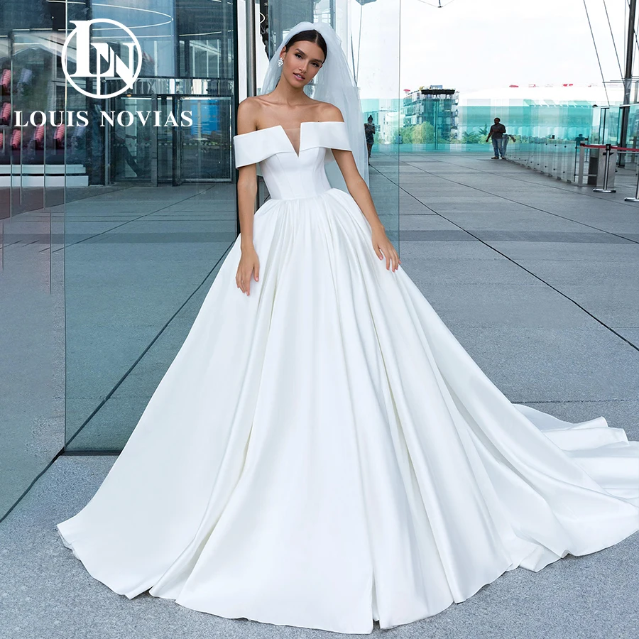 

LOUIS NOVIAS A-Line Wedding Dresses For Women 2024 Off the Shoulder Satin Sweetheart Bridal Gown Zipper Simple Vestidos De Novia