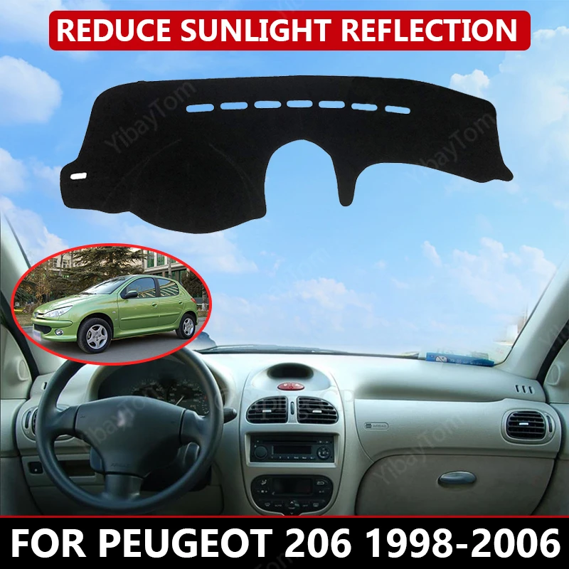 Коврик для приборной панели Peugeot 206 1998-2006 бархатный чехол автомобильной с черными