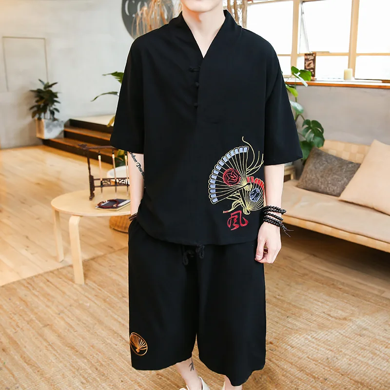Chinese-style 2019 Summer Set Fan Printed Cotton Linen Short Sleeve T-shirt Collocation Capri Pants Retro MEN'S Suit
Chinese-style 2019 Summer Set Fan Printed Cotton Linen Short Sleeve T-shirt Collocation Capri Pants Retro MEN'S Suit