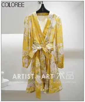 New Autumn Vintage Yellow Floral Printed Linen Women Dress 2020 Runway Designers V-neck Long Sleeve Mini Dress With Sashes
New Autumn Vintage Yellow Floral Printed Linen Women Dress 2020 Runway Designers V-neck Long Sleeve Mini Dress With Sashes