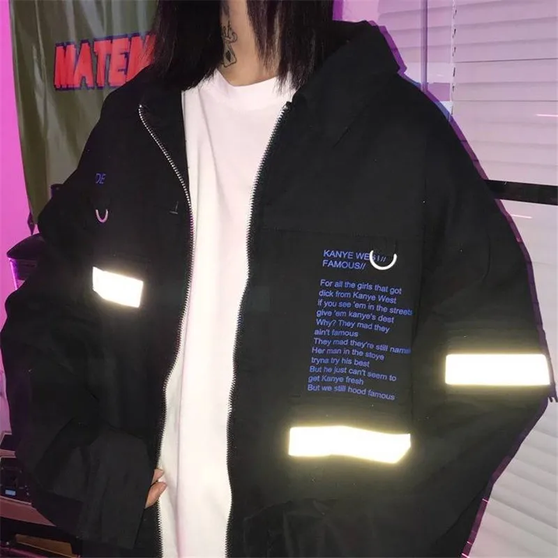 5XL Autumn Loose female reflective Jacket Harajuku Bomber Hip Hop Jacket BF Coat Oversize Jacket Basic Coats Hoodies Streetwear
5XL Autumn Loose female reflective Jacket Harajuku Bomber Hip Hop Jacket BF Coat Oversize Jacket Basic Coats Hoodies Streetwear