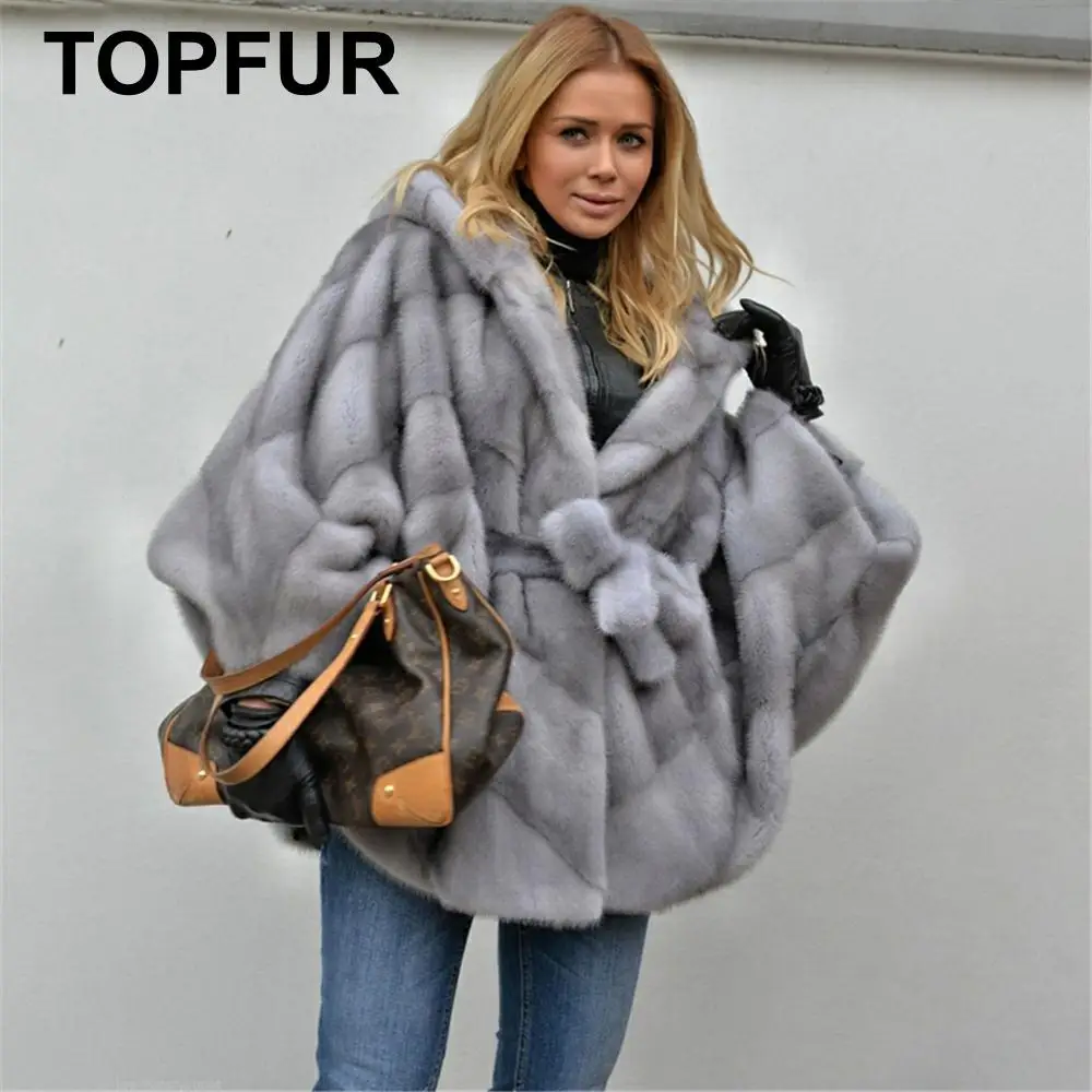 TOPFUR Fashion Real Fur Coat Light Grey Mink Coat With Full Fur Hood Batwing Sleeve Winter Fur Overcoat Women Large Size
TOPFUR Fashion Real Fur Coat Light Grey Mink Coat With Full Fur Hood Batwing Sleeve Winter Fur Overcoat Women Large Size