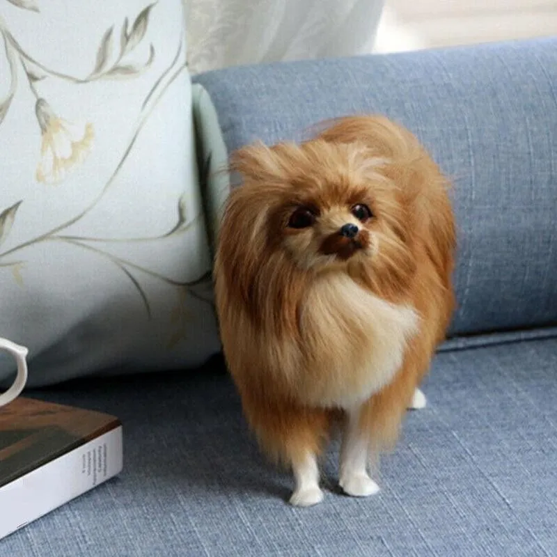 

Realistic Pomeranian Simulation Toy Dog Puppy Lifelike Stuffed Companion Pet Handcrafted Home Decoration Animal Model Kids Gifts