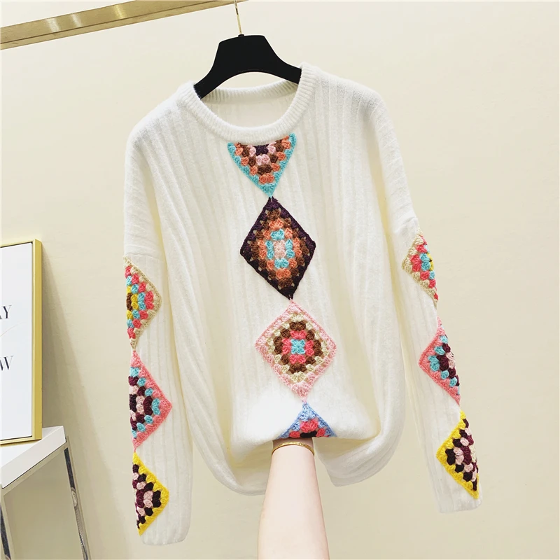 Three-dimensional Flower Handmade Crochet Knit Sweater Women's 2020 New Spring Winter Ethnic-Style Sweaters Sweater Femme 
Three-dimensional Flower Handmade Crochet Knit Sweater Women's 2020 New Spring Winter Ethnic-Style Sweaters Sweater Femme