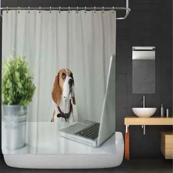 Bdog Sitting at Office Table with a Laptop Looking up Bathroom Decor Set,043928 with Hooks,72''W x 72''H
Bdog Sitting at Office Table with a Laptop Looking up Bathroom Decor Set,043928 with Hooks,72''W x 72''H