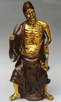 S01964 14" Chinese Folk Bronze Gilt Ji Gong Chai Virtuous Monk Hold Gourd Stand Statue B0403
S01964 14" Chinese Folk Bronze Gilt Ji Gong Chai Virtuous Monk Hold Gourd Stand Statue B0403