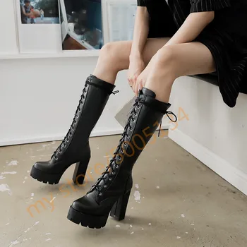 White Black Super High Heels Lace Up Boots Cross Tied Platform Goth Women's Shoes Punk Mid Long Knight Motorcycle Boots
White Black Super High Heels Lace Up Boots Cross Tied Platform Goth Women's Shoes Punk Mid Long Knight Motorcycle Boots