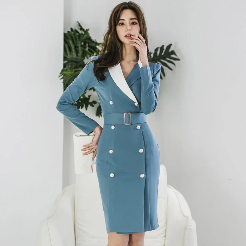 Big Size Double Button OL Office Work Dress for Women Women with Sashes Autumn Dress Long Sleeve Midi Contrast Blue Dress Women
Big Size Double Button OL Office Work Dress for Women Women with Sashes Autumn Dress Long Sleeve Midi Contrast Blue Dress Women