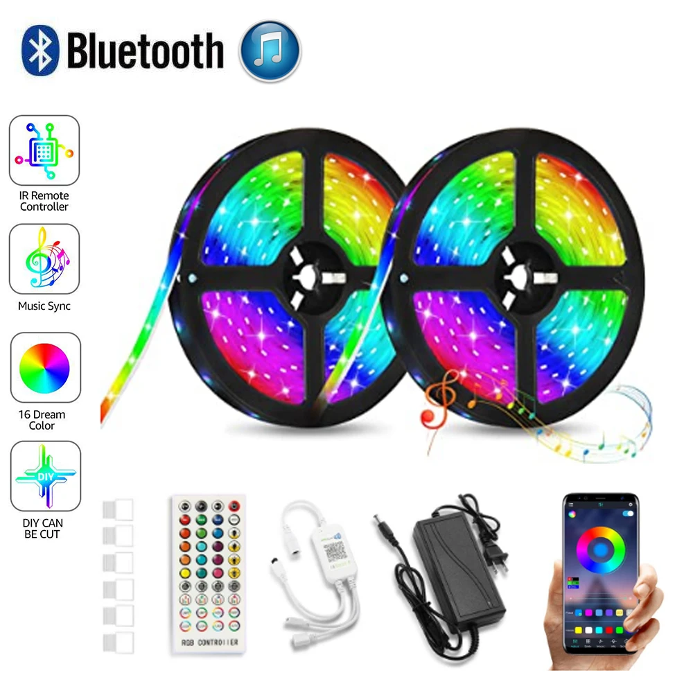 Bluetooth APP Music SYNC LED Strip Lights RGB Set Multicolor IR Remote 5050 Diode Tape 5M-20M Flexible Ribbon LED Strip Light
Bluetooth APP Music SYNC LED Strip Lights RGB Set Multicolor IR Remote 5050 Diode Tape 5M-20M Flexible Ribbon LED Strip Light