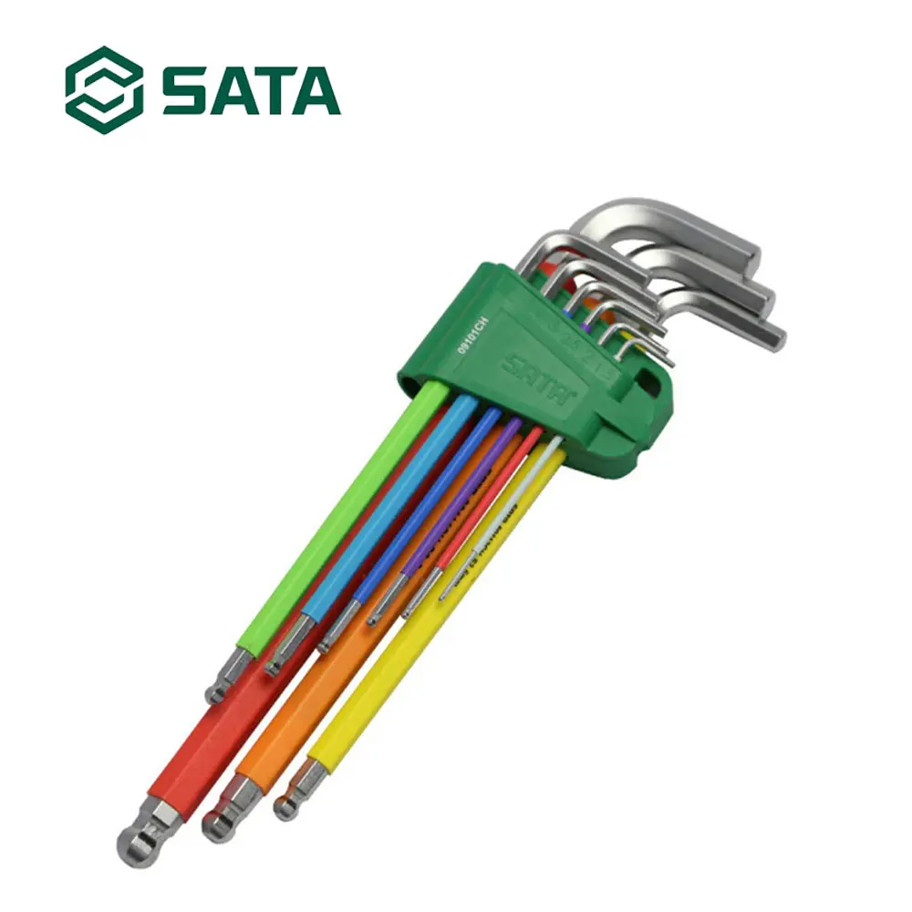 SATA Tool 9 Pieces L shaped Hex wrench, Multi-Colour Ball End Set Metric 09101CH
SATA Tool 9 Pieces L shaped Hex wrench, Multi-Colour Ball End Set Metric 09101CH