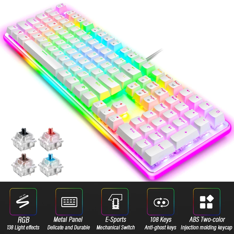 Wired Mechanical Keyboard English Layout 108-Keys Backlit Anti-Ghosting Gaming Keyboard Blue/Black/Tawny/Red Mechanical Switch
Wired Mechanical Keyboard English Layout 108-Keys Backlit Anti-Ghosting Gaming Keyboard Blue/Black/Tawny/Red Mechanical Switch