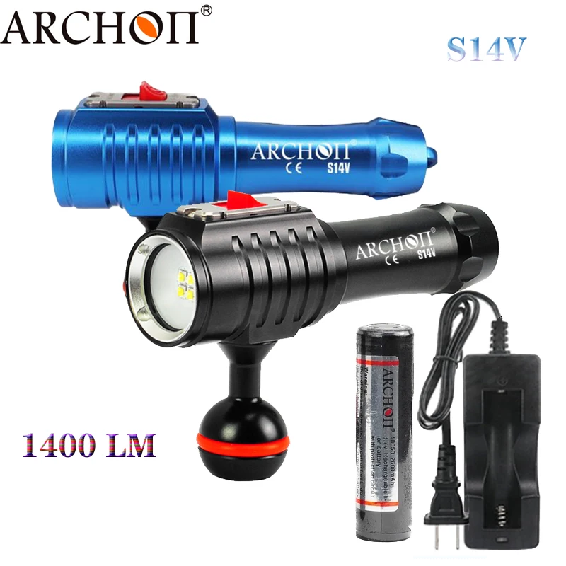 

ARCHON S14V Diving flashlight CREE XP-G2 R5 *4 Max 1400LM Underwater 100m Diving photoraphy video light With Battery charger