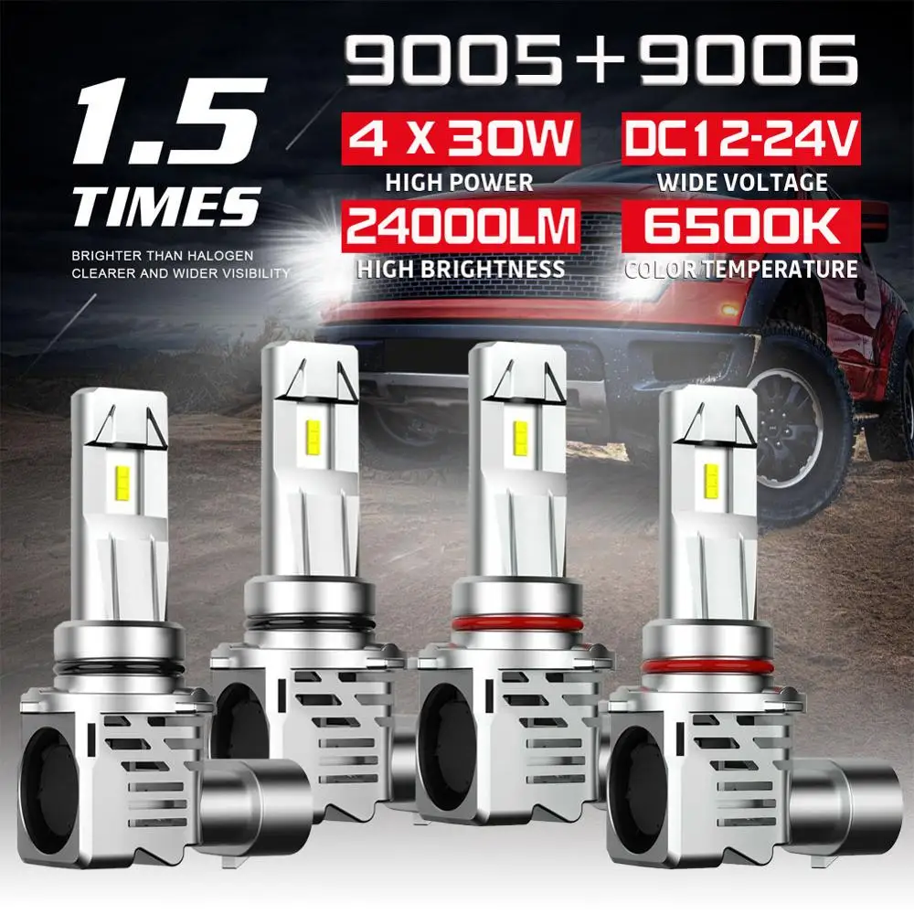 4Pcs Set 9005 LED Headlight Kit and 9006 LED Headlight Kit Combo Bulb 6500K High Low Beam Super White
4Pcs Set 9005 LED Headlight Kit and 9006 LED Headlight Kit Combo Bulb 6500K High Low Beam Super White