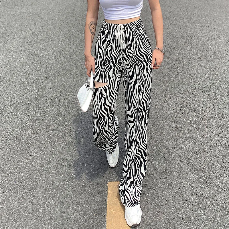 Streetwear Zebra Print Drawstring Sweatpants High Waisted Ripped Woman Pants 2020 Harajuku Long Straight Wide Trousers Y2k Pant
Streetwear Zebra Print Drawstring Sweatpants High Waisted Ripped Woman Pants 2020 Harajuku Long Straight Wide Trousers Y2k Pant