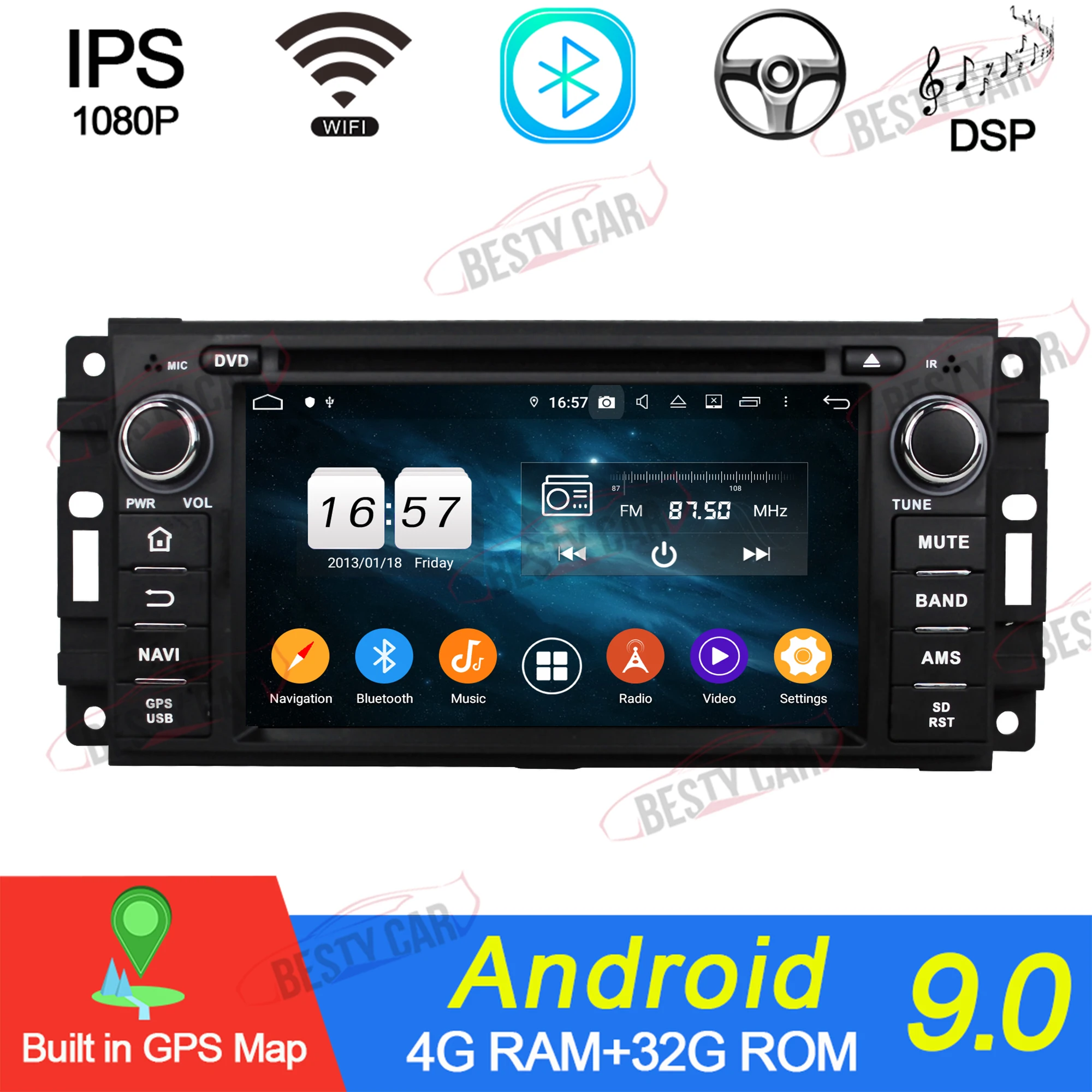 Android 9 0 Автомобильный мультимедийный DVD CD плеер стерео gps навигация для JEEP Wrangler