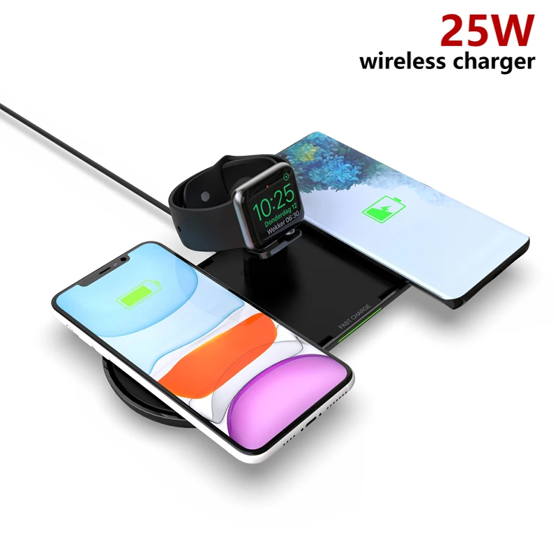 25W Fast Qi Wireless Charger Stand For IPhone 12 11 XS XR X 8 3 In 1 Charging Dock Station Apple Watch 6 5 4 2 Airpods Pro | Мобильные