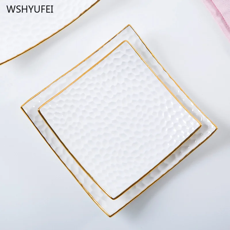 Direct marketing creative light luxury Western bone china tableware embossed square hand-painted gold ceramic cake plate
Direct marketing creative light luxury Western bone china tableware embossed square hand-painted gold ceramic cake plate