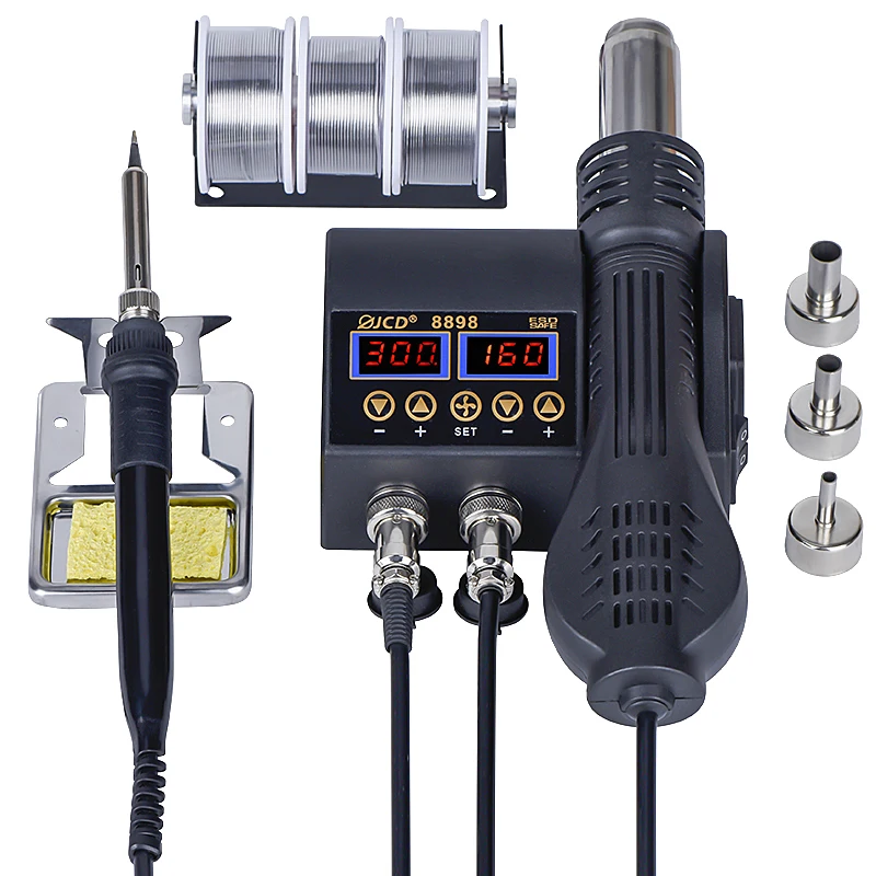 JCD 2 in 1 8898 Tin Soldering Station LCD Display Temperature Controlle Rework for Repair Phone BGA SMD PCB IC Welding Tools
JCD 2 in 1 8898 Tin Soldering Station LCD Display Temperature Controlle Rework for Repair Phone BGA SMD PCB IC Welding Tools